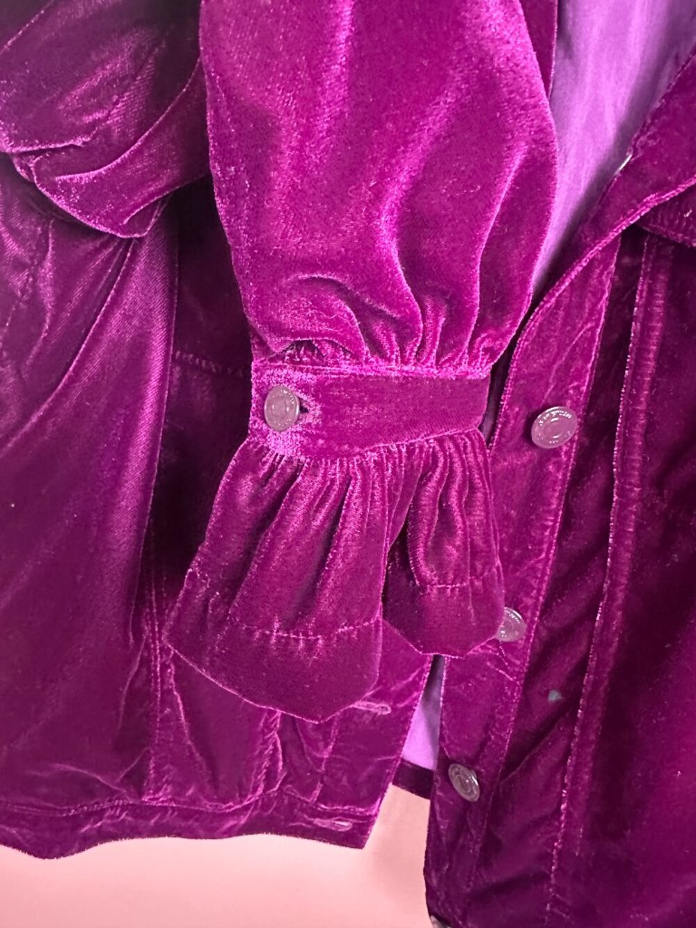 G by Giuliana Black Label Puff-Sleeve Velvet Jacket Size XS Burgundy Button-Up - Picture 7 of 8